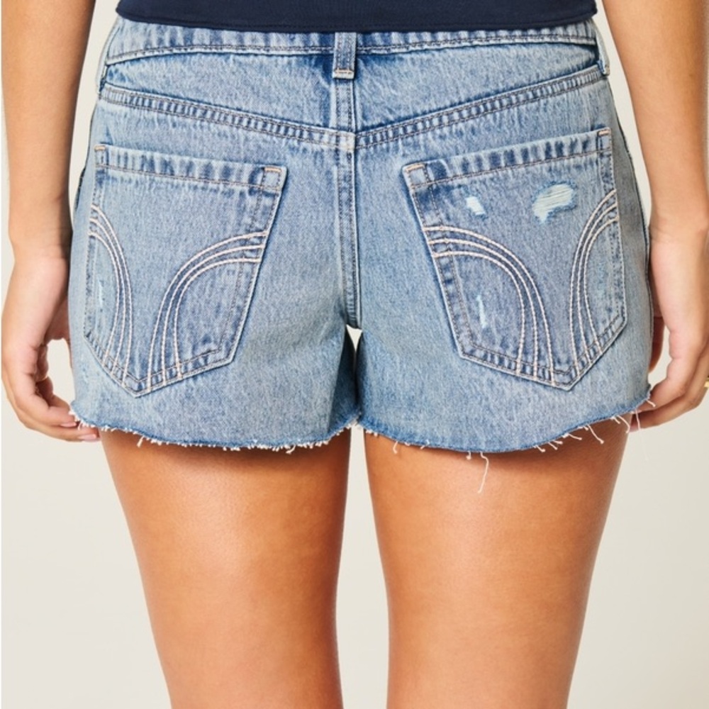 Hollister Blue Jean Shorts with Floral Embroidery ultra low rise mini shorts